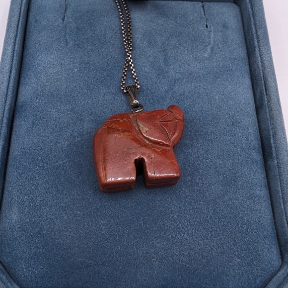Carved Jasper Elephant Necklace - Picture 2 of 5